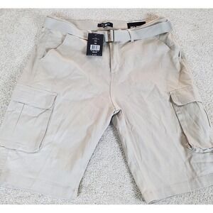 Blu Rock Men's Cargo Shorts Tan Size 36 Belted NWTGS 4 Way Stretch Tiny Spot
